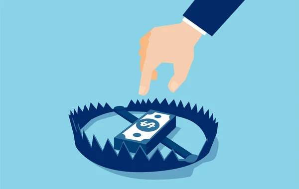 Vector Businessman Hand Trying Reach Money Trap Dollar Banknotes — Stock Vector