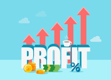 Vektör tasarımı iş kar mavi zemin üzerine kırmızı oklar giderek artan ile