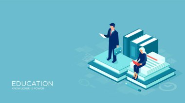 Eğitim ve izometrik vektör kavram öğrenme. Profesyonel insanlar kitap okumak 