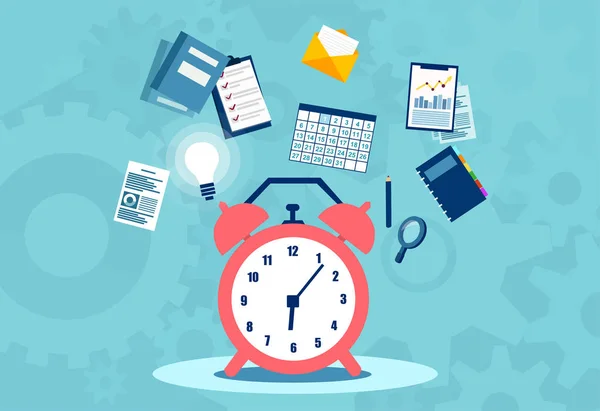 Time Management Planning Organization Working Overtime Concept Flat Vector Illustration — Stock Vector