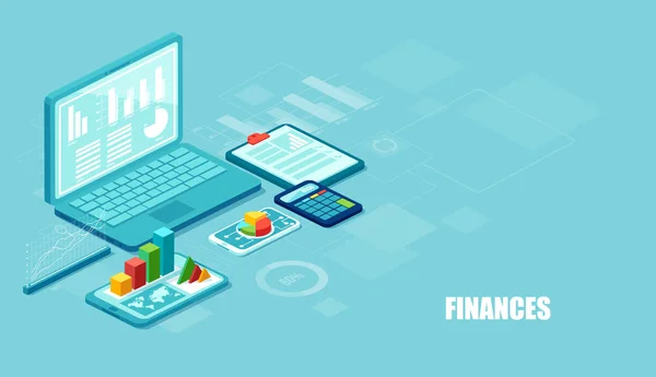 Finance Innovative Mobile Technology Concept Isometric Vector Financial Apps Services — Stock Vector