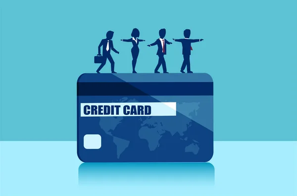 Vector Businesspeople Balancing Edge Credit Card Money Borrowing Financial Risks — Stock Vector