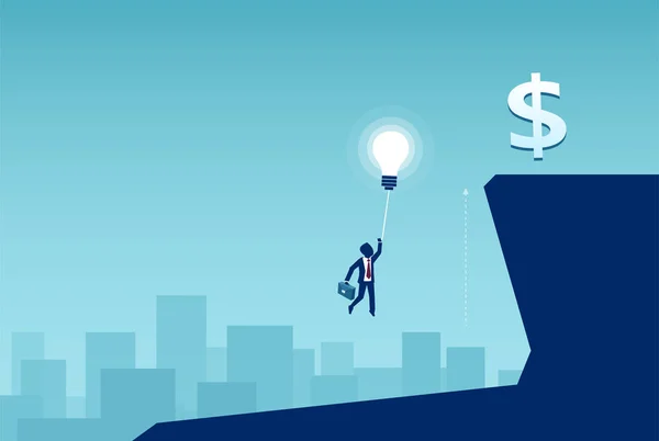 ビジネス アイデアと報酬の概念 ビジネスマンのバルーンの電球に飛んで彼の財務目標を達成へのベクトル — ストックベクタ