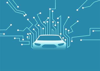 Akıllı elektrikli ulaşım kavramı. Vektör futuristik bir özerk araba.