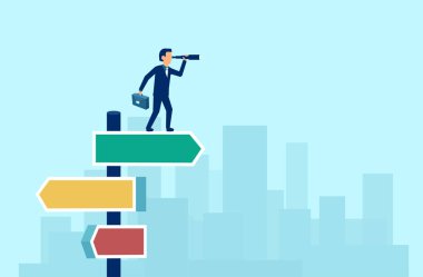 İş görme kavramı. Şirket büyüme için en iyi strateji fırsat seçme işadamı vektör 