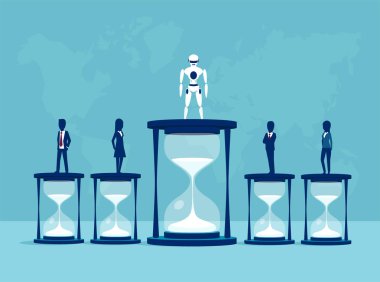 Yapay zeka vs insan ve zaman verimlilik kavramı. Vektör verimlilik kişi ile bir yarışma kazanan bir robot 