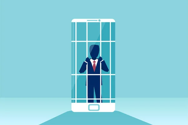 Prisonnier Téléphone Portable Concept Dépendance Vecteur Homme Affaires Accro Téléphone — Image vectorielle