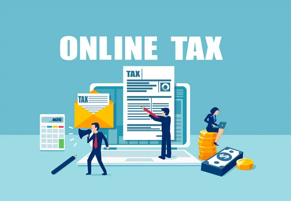 Заполнение Налогов Онлайн Концепция Вектор Заполнения Налоговых Документов Помощью Интернет — стоковый вектор