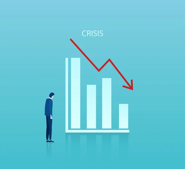 一个悲伤的商人看着一张落点的图表的向量 消极趋势 金融危机概念 — 图库矢量图片