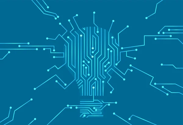 Vector of a light bulb silhouette made of circuit board — Stock Vector