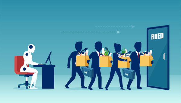 Vector of a robot manager replacing businesspeople being fired 