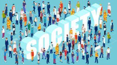 Farklı meslek ve mesleklere ait insanların izometrik vektörü