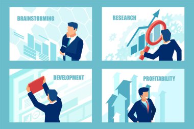 Yeni karlı fırsatlar için beyin fırtınası başarılı bir işadamı vektörü.