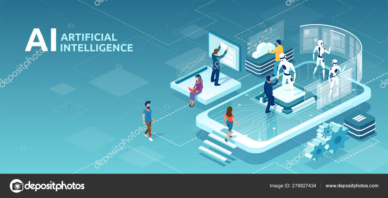 Vector of human artificial intelligence interaction with men and