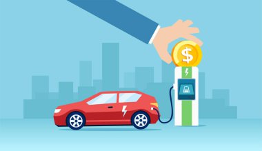 Para tasarrufu şarj istasyonunda elektrikli araba şarj vektör 
