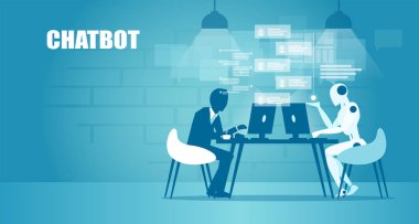 Bir işadamı online bir robot ile sohbet vektörü 