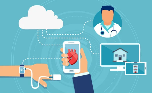 Hastanın kalp hızını takip eden modern bir sağlık cihazlarının vektörü — Stok Vektör