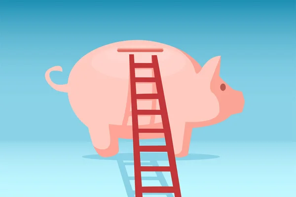 Vector of a piggy bank with a ladder. — Stock Vector