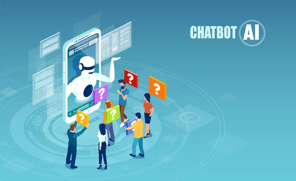 Вектор общения мужчин и женщин с приложением chatbot . — стоковый вектор