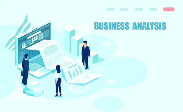 Vector de un equipo empresarial profesional que reporta el análisis de datos y las previsiones financieras — Archivo Imágenes Vectoriales