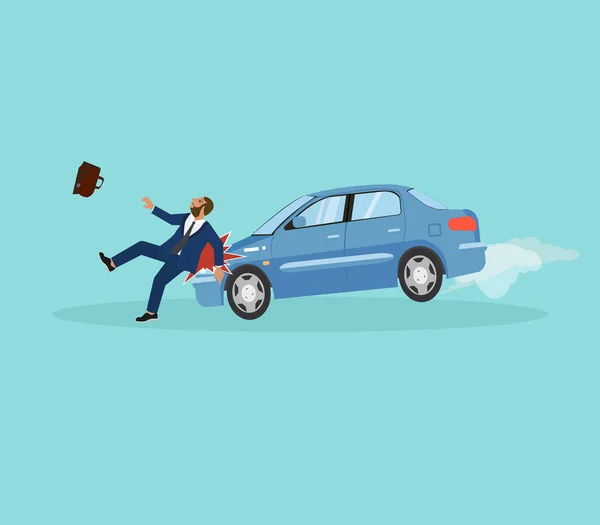 Vector of a businessman being hit by a car. — Stock Vector