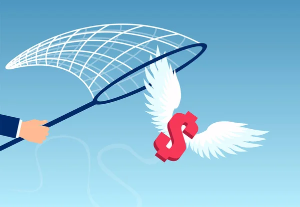Vektor av en affärsman som försöker fånga flygande dollar symbol. — Stock vektor