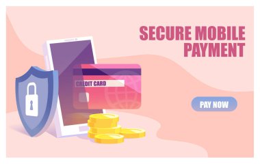 Akıllı telefon ve kredi kartı kavramına sahip çevrimiçi ödeme teknolojisinin vektör bayrağı