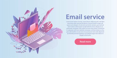 E- posta servisi konsepti. E- posta zarfı simgesine sahip bir dizüstü bilgisayarın vektörü