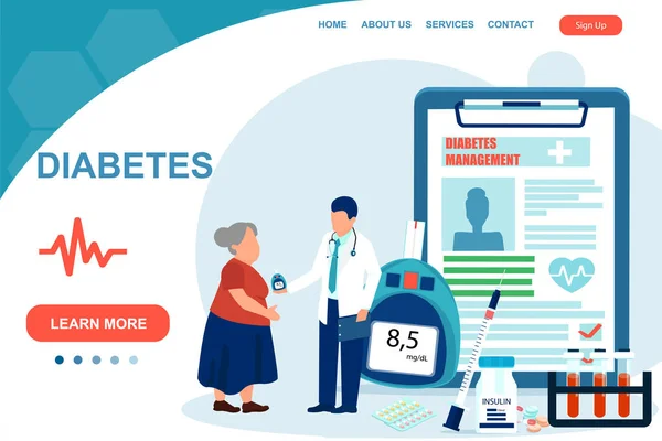 Diabetes Management Concept Vector Doctor Giving Consultation Diabetes Mellitus Type — Stock Vector