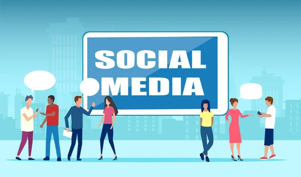 Çevrimiçi Sosyal Medya Platformları Aracılığıyla Iletişim Kuran Farklı Insanların Vektörü — Stok Vektör