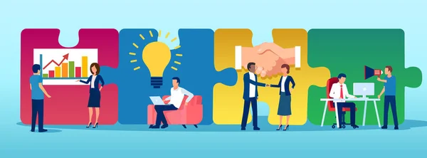 Vector Business People Team Working Puzzle Background — Stock Vector