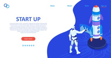 Yeni bir başlangıç projesi başlatan bir robotun vektörü