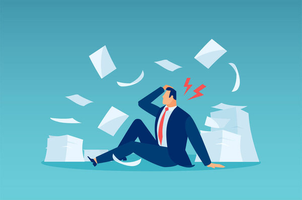 Вектор стресса бизнесмена, чувствующего себя в отчаянии из-за слишком большой работы, которую нужно сделать  