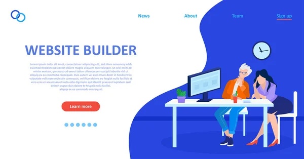 Vector Hombre Una Mujer Que Trabajan Diseño Página Web Para — Vector de stock