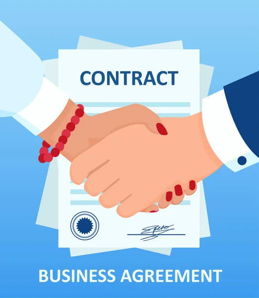 Vector Businesswoman Handshaking Businessman Background Contract Document — Stock Vector