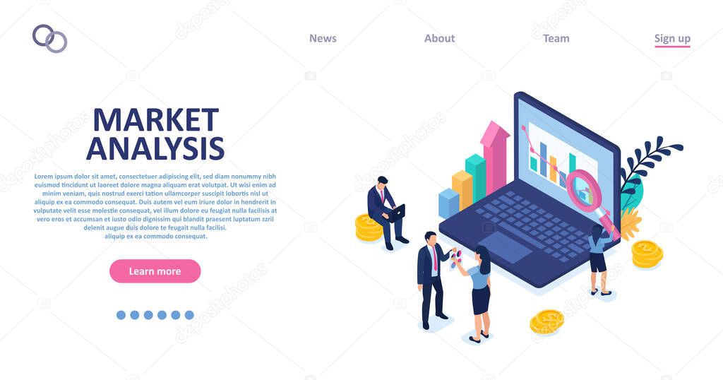 Vector of business people conducting market analysis strategy for market share growth 