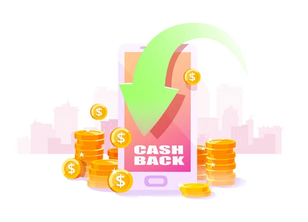 Koncept Programu Cashback Vektor Smartphonu Šipkou Vrácení Peněz Vrácení Peněz — Stockový vektor