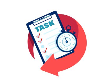 Kontrol listesi ve kronometre vektörü. Verimlilik ve proje yönetimi kavramı.