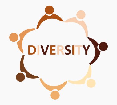 Çeşitli çok kültürlü insanların vektör logosu beyaz arka planda bir arada duruyorlar. 