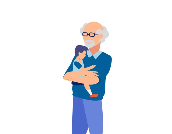 Vettore Nonno Felice Che Abbraccia Suo Nipote Isolato Sfondo Bianco — Vettoriale Stock