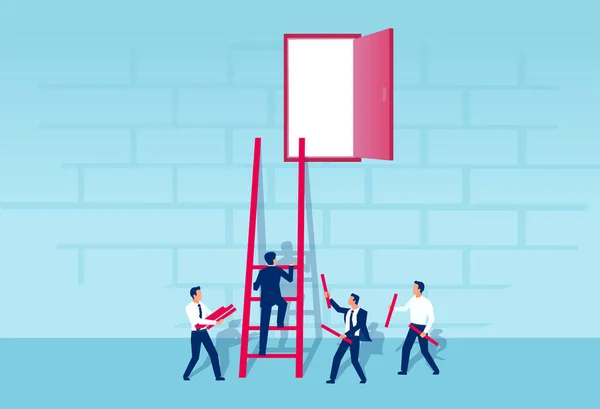 Bir Başarı Merdiveni Inşa Etmek Için Takım Olarak Çalışan Adamlarının — Stok Vektör
