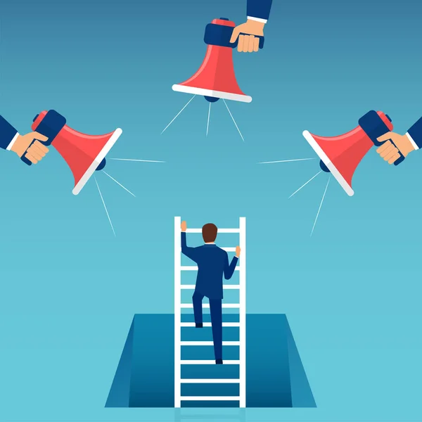 Vector Business Man Climbing Stairs Being Motivated Managers Making Announcement — Stock Vector