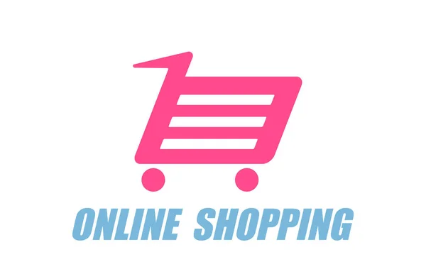 Online Shopping Banner Moving Cart White Background — Stock Vector