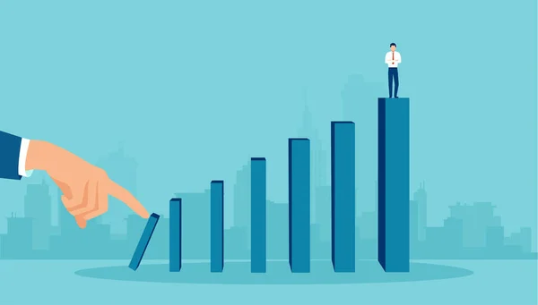 Vetor Uma Grande Mão Empurrando Barras Financeiras Com Empresário Cima —  Vetores de Stock