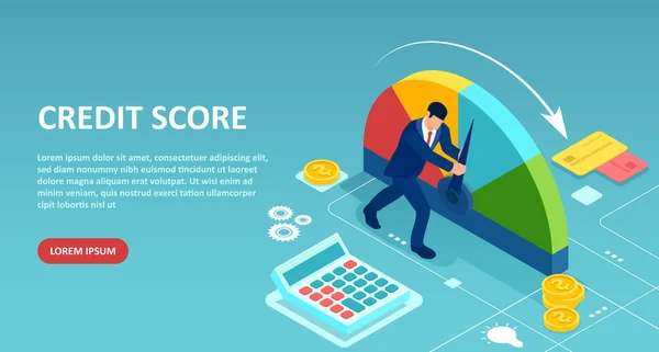 Credit Score Concept Vector Van Een Zakenman Duwen Schaal Pijl — Stockvector