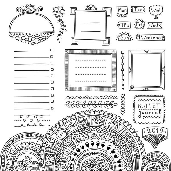 Bullet Journal Handgezeichnete Vektorelemente Für Notizbuch Tagebuch Und Planer Doodle — Stockvektor