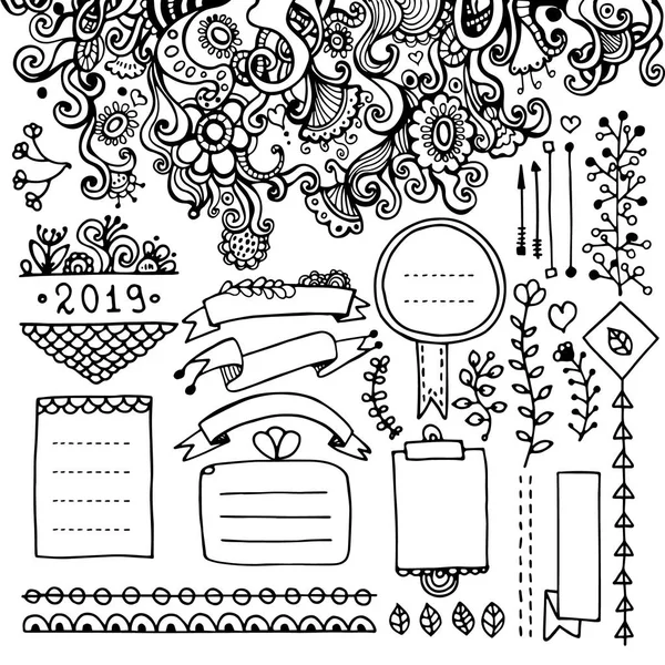 Bullet Journal Hand Drawn Vector Elements Notebook Diary Planner Doodle — Stock Vector