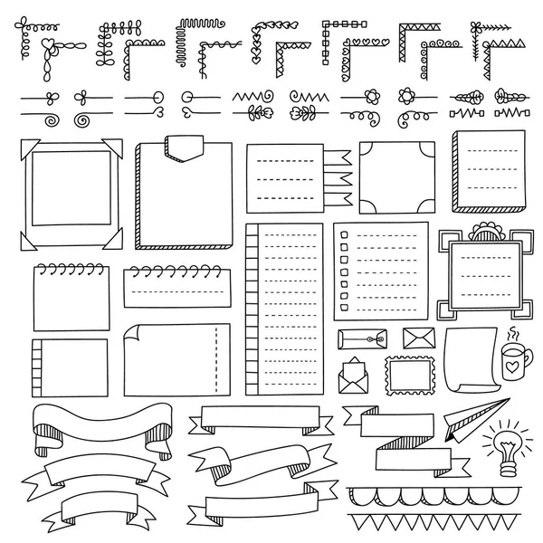 Bullet Journal Elementi Vettoriali Disegnati Mano Notebook Diario Pianificatore Bandiere Vettoriale Stock