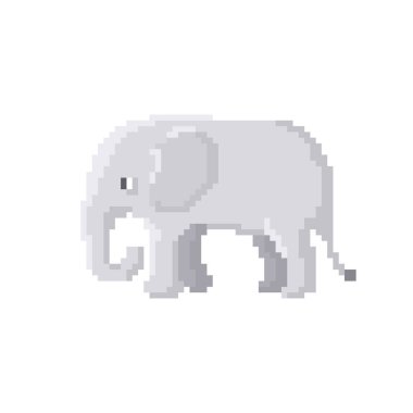 Beyaz arka plan üzerinde izole piksel fil. 8 bit vektör çizim