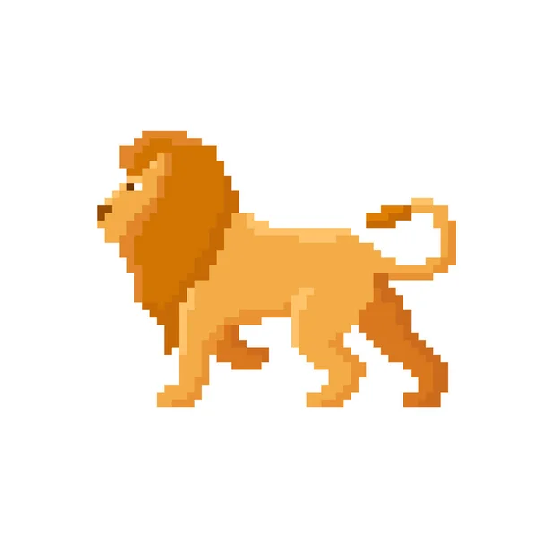Pixel Lion Isolerad Vit Bakgrund Bitars Vektorillustration — Stock vektor